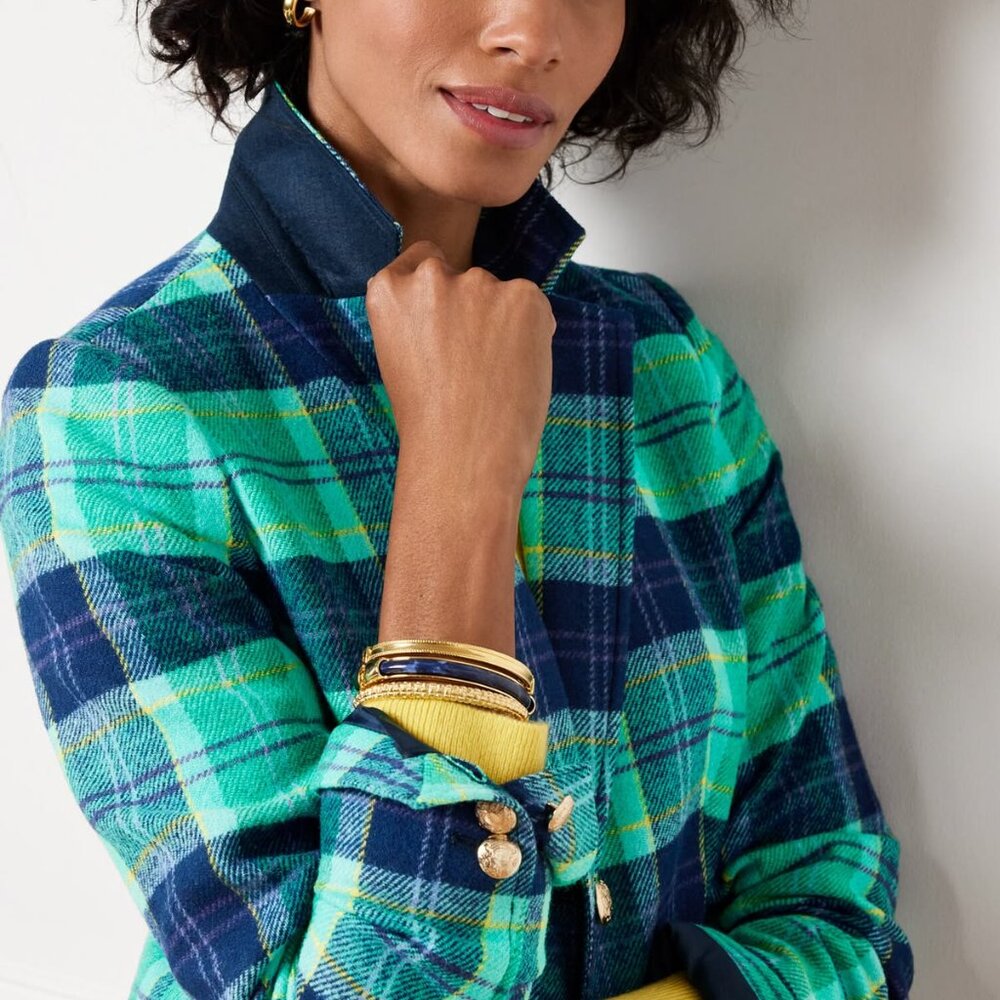 Talbots (Indonesia) Ladies "Shetland" Blazer in Aspen Plaid "Gold Button Accents